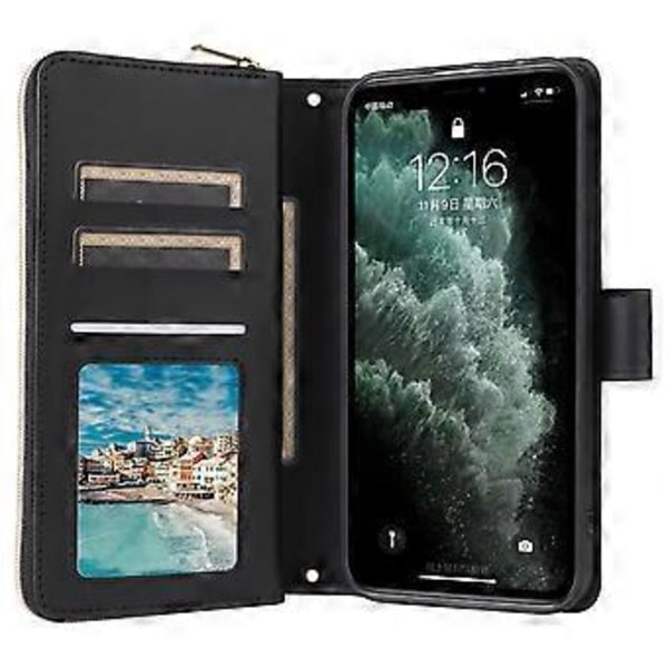Til iPhone 11 Pro Etui Rhombus PU Læder Flip Telefon Cover Lynlås Pung (Style A)