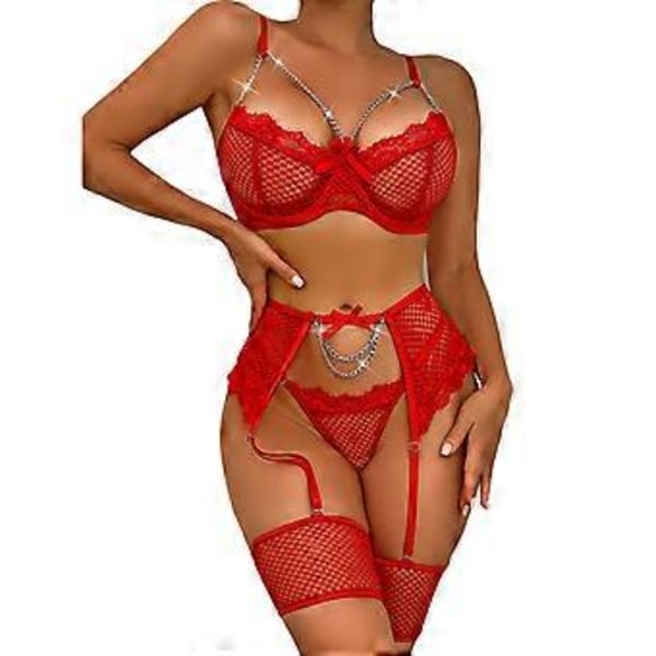 Sexy Lingeri for Kvinner - Gjennomsiktig Babydoll Nattkjole Undertøy Slip Dress Set Ny (XL Rød)