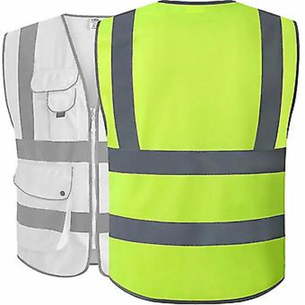 Pockets Klasse 2 Foran Høj Synlighed Sikkerhedsvest Med Reflekterende Strimler, Gul Opfylder En Iso 20471 Standarder - Unisex (XL) ( )