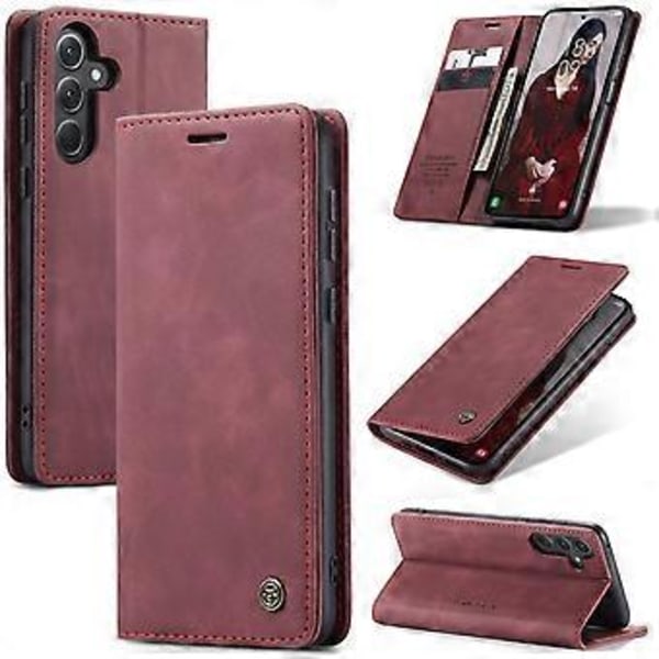Samsung Galaxy A56 5G -kotelo CASEME 013 -sarja korttipidike jalustalla nahkainen puhelinkotelo - Punainen (Punainen)