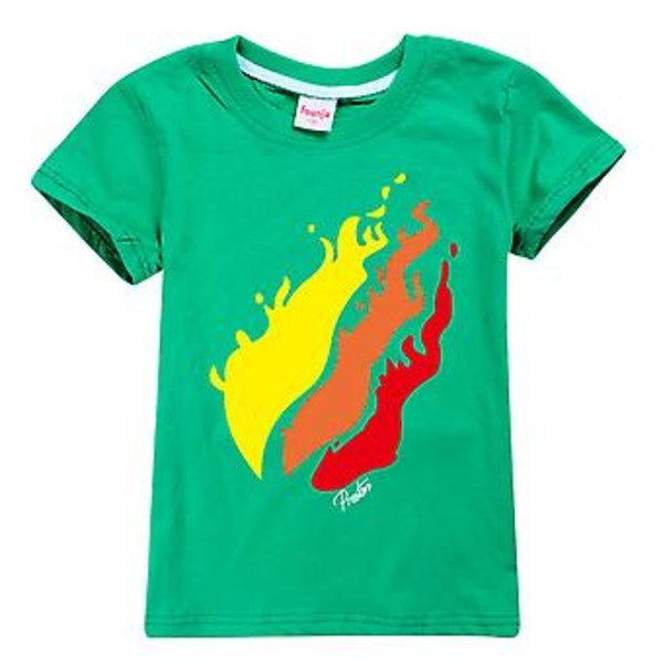 Børne T-shirt med Prestonplayz Flammeprint - Teen Mode - Kortærmet - Sommer Casual Rundhals T-shirt (9-10 År Grøn)