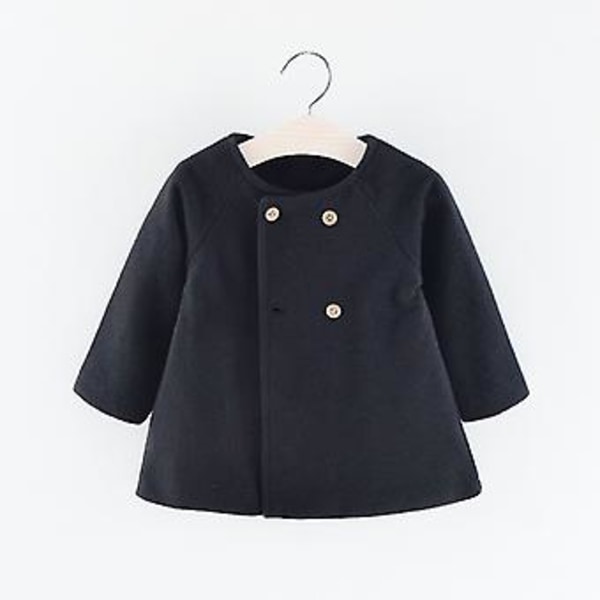 Kragefri Trenchcoat Poncho Kappa med Knappar Ytterkläder för Flickor 1-5 År (12-18 Månader Svart)