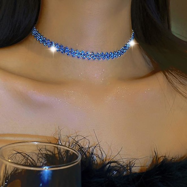 Rhinestone Choker Halsband Flerfärgad Diamant Rad Halsband Kristall Chokers Halsband Kedja Smycken Glittrande Fest Bal A