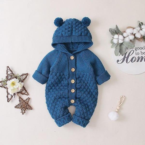 Romper Jumpsuit, Hooded Knit - Autumn Jacket For Baby Peacock blue 18M