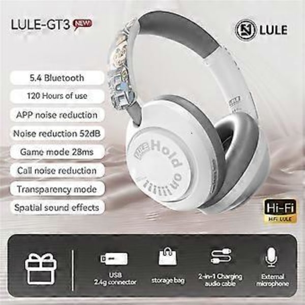 Type C EL-GT3 Bluetooth Hovedtelefoner ANC Støjreducerende Over Ear Trådløst Headset med 2.4G Receiver (Style C)
