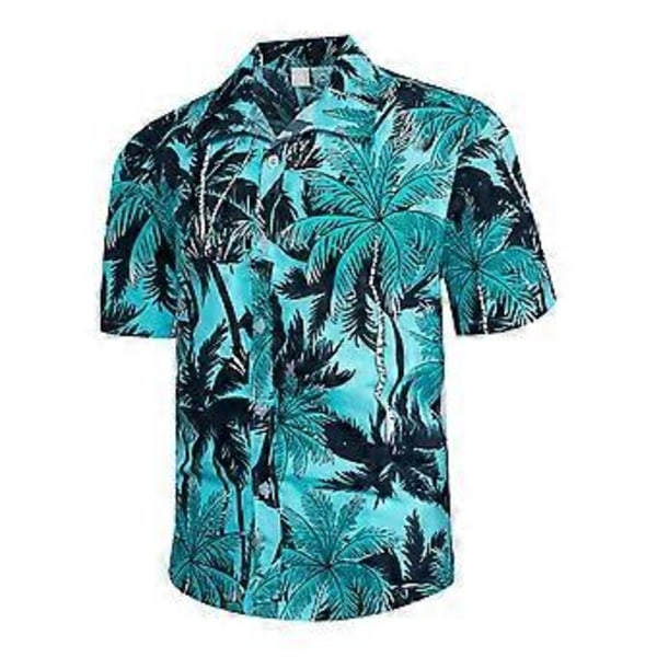 Miesten lyhythihainen hawaiijuttupaita kookospähkinäkuosilla, trooppinen rantapaita, napillinen vintage-kauluspaita (M Cyan)