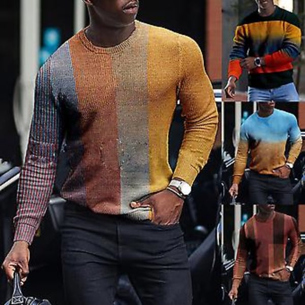 Fianao Mænds Sweatshirt Strækbare Trådede Manchetter Rund Hals Vibrerende Farve Langærmet Sweatshirt (2XL Multicolor)