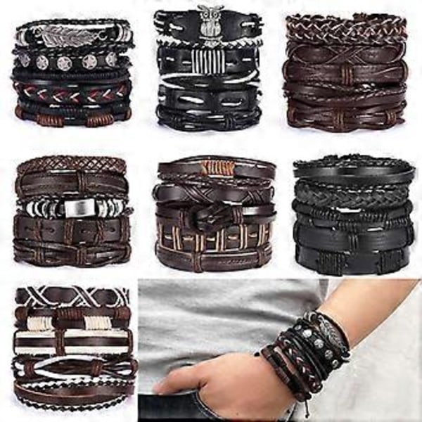 SZTXJ 5 stk. Svarte Flettede Skinnarmbånd Menn Kvinner Punk Rock Øye-armbånd