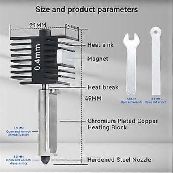 För Bambu Lab A1 Hotend Kit Ersättningsmunstycke 0,4 mm