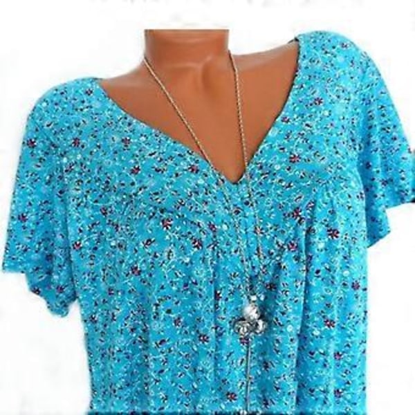 Dame Plus Size Printet Kortærmet T-shirt V-hals Top Sommer Afslappet Løs (XL pink)