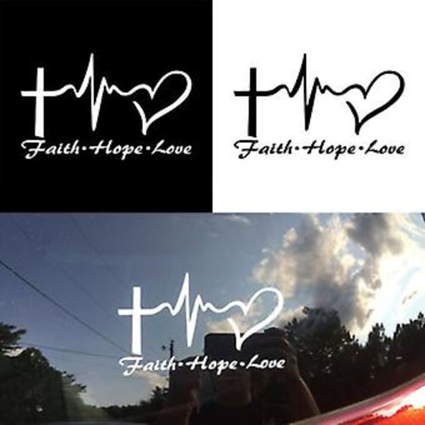 Faith Hope Love Vinyl Bilsticker Tegneserie Jesus Kristent Religiøst Bibelsymbol