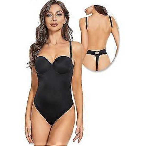 Rygfri Kropsformer Til Kvinder Push Up BH Lav Ryg Thong Bodysuit hurtigt (XL Sort)