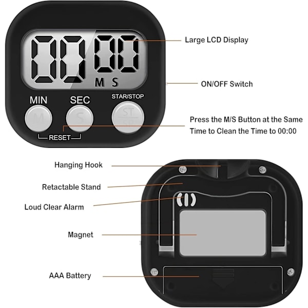 Grön Magnetisk Köktimer, Magnetisk Timer med Hög Alarm för