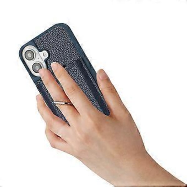 Skal för iPhone 16 Plus Ritningsdesign Kortfack Läder Baksida med Ringstöd (Stil D)