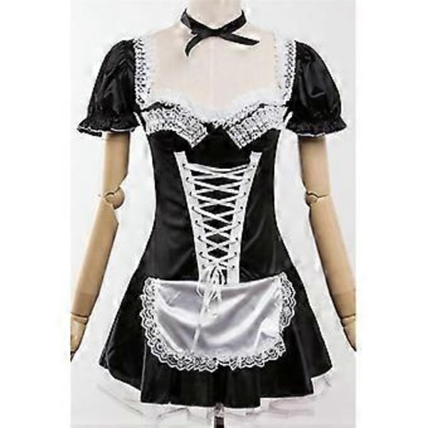 Fransk stuepige kostume til kvinder, sexet sort satin Halloween udklædning (XXXL STYLE 1)