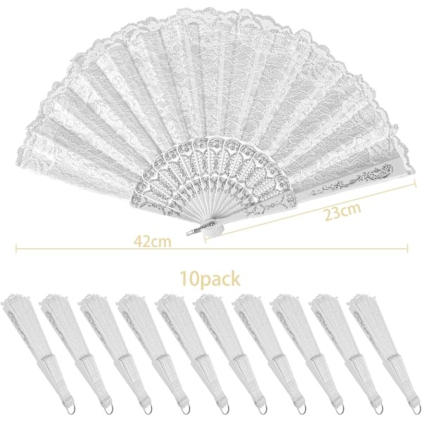 10 stk Hvide Silkebroderede Blonder Brude-Vifter, Foldbare Vifter Japan