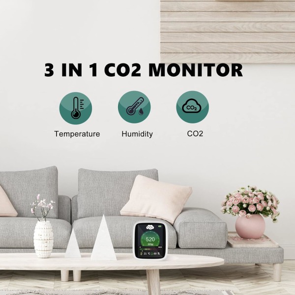 CO2-detektor med larm, 400 till 5000PPM NDIR Hem Koldioxid