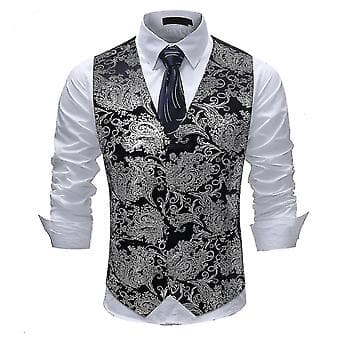 V-ringad tryckt kavaj för män, ledig affärstopp (2XL Svart Silver)