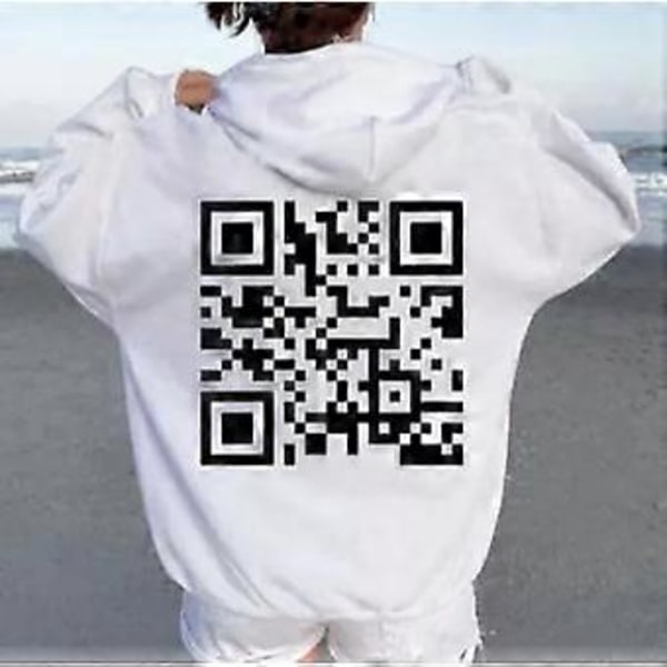 F**k You QR-Kode Hoodie, QR Scan Kode Joke Sjov Hoodie Unisex, Tyk Vinter Sweatshirt Trøjer Topper (M Hvid)