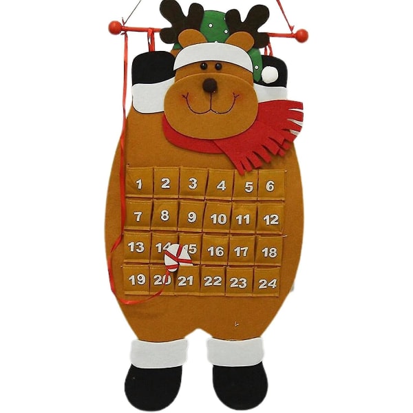 Felt Christmas Advent Calendars, Santa/snowman/elk Calendar Pendant With Pockets,diy Advent Calendar Fill Yourself Christmas Decora Brown)(1pc