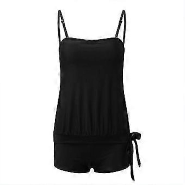 Enfärgad baddräkt för damer, vadderad cami-topp + shorts, tankini-set, baddräkt, badkläder, flera färger valfritt (L Svart)