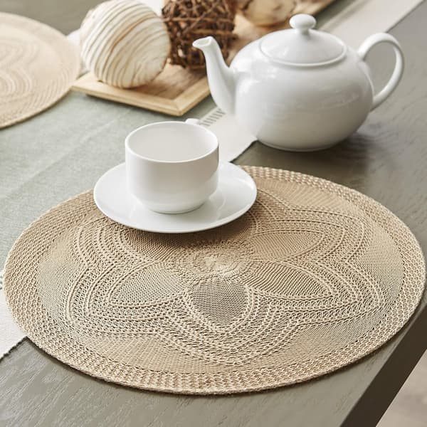Runda flätade blommiga placemat set, 15\", sten, 6 delar
