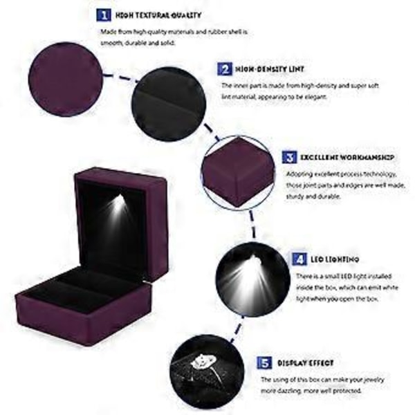 Fashion LED Lys Ring Opbevaringsboks Smykke Display Case Gave Lilla
