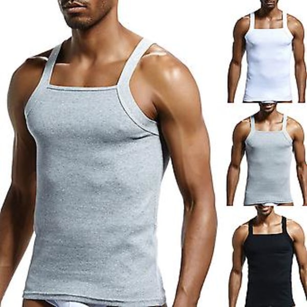 Fianao Casual Herrar Solid Färg Ärmlös Slim Väst Andningsbar Fitness Bomulls Tank Top (XXL Vit)
