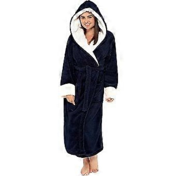 Fleece Badrocka Dam Kvinna Mjuk Dressing Gown Huvad Fluffy Handduk Lång Badrock (5XL Blå)