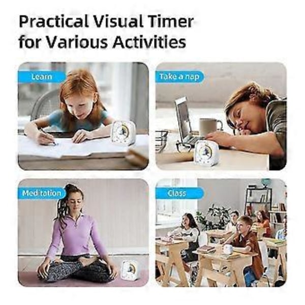 60-minutters visuell timer med nattlys, nedtellingstimer, Pomodoro-timer med regnbue-mønster for barn og voksne Hvit-XinHan [jkw] ( )