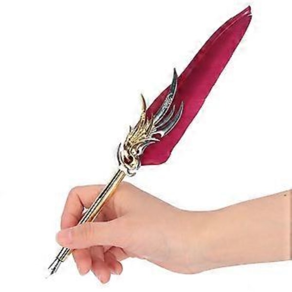 Dopp Kalligrafipenna Set Fjäder Bläckbehållare Fyllningspenna Presentförpackning Kit med Lackstämpel VerktygSP139006 Vinröd