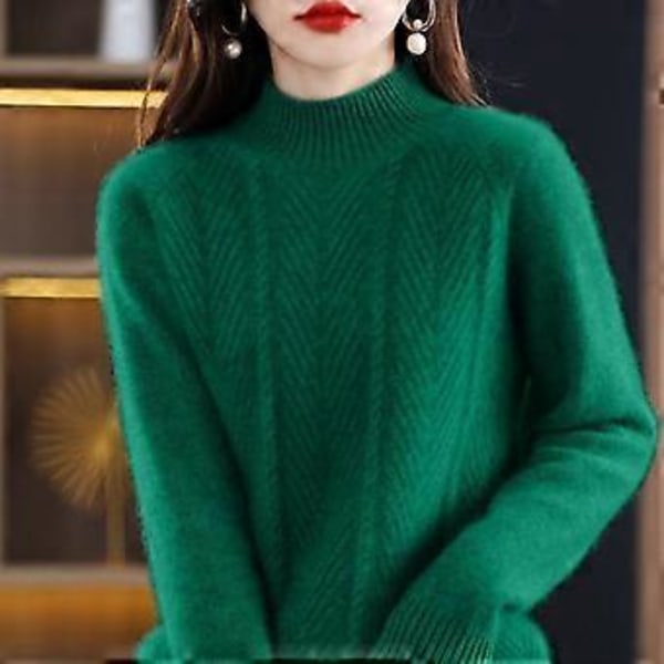 Ren Cashmere Sweater Pullover Dame Efterår og Vinter Halvhøj Krave Ensfarvet Casual Langærmet Strikket Bundtrøje Top (M hvid)