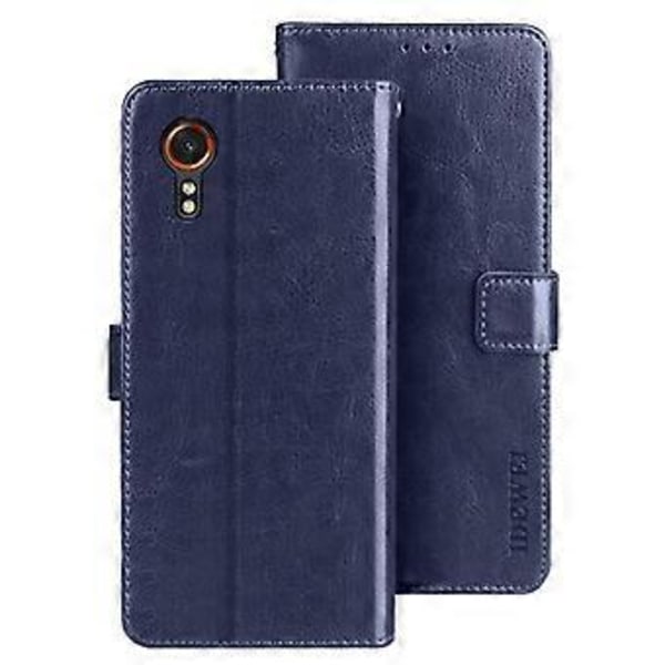 IDEWEI Fodral för Samsung Galaxy Xcover7 Crazy Horse Textur PU Läder Fullständigt Skydd Telefonfodral (Mörkblå)