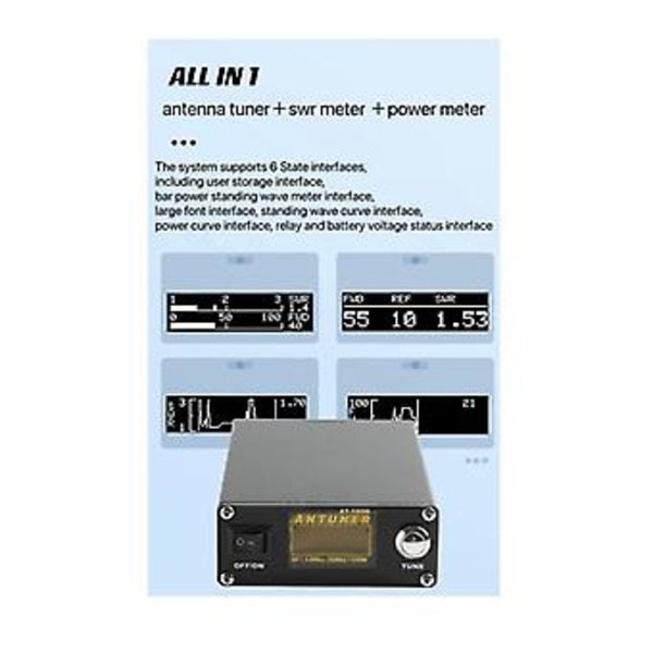 Universal 1.8MHz-30MHz ATU-100 ATU-100M 100W QRP Antenne Autotuner + SWR-måler 2 i 1 for HF Radio USDX G1M FT-818 817
