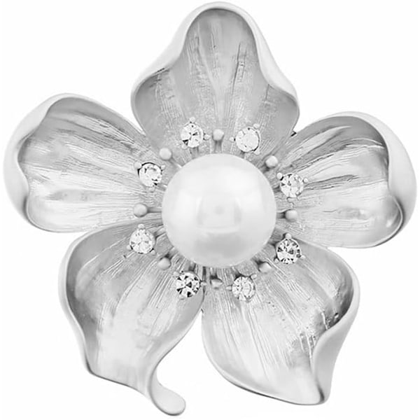 Flower White Faux Pearl Brooch Pin Layered Flower Lapel Pin Women Girls Dress Suit Cardigan Safty Pin Metal Flower Decor