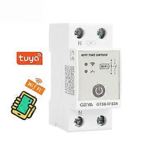 GTS8-W 2P Smart Wifi Tidsafbryder DIN Skinne Smart Home Trådløs Fjernbetjeningskontakt Via Tuya APP AC220V 63A