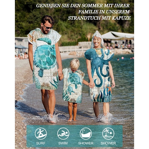 En Skildpadde Surf Poncho til Mænd og Kvinder - Mikrofiber Strandponcho