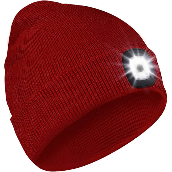 (1 Pack, Röd) Uppgraderad LED-mössa med USB-laddningsbar LED-Ha