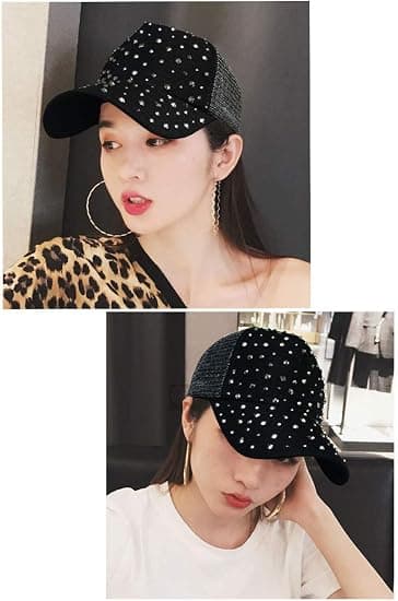 Justerbar pustende Rhinestone Baseball Cap for kvinner Bling Seq