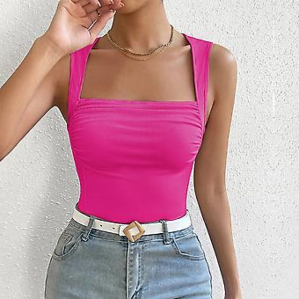 Smykkeslim strikket ribbet stretch tanktopp Stilig komfortabel behagelig topp for shopping dating (S Roserød)