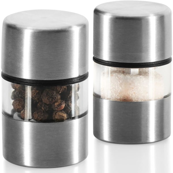 2x Mini salt- och pepparkvarn i rostfritt stål med keramisk kvarn