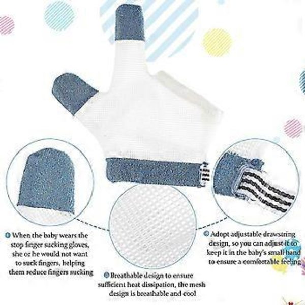2 par Stop Tommel-Sutte Fingerbeskyttelse Rosa Åndbar Baby Finger Sutte Stop For Baby (S Blå)