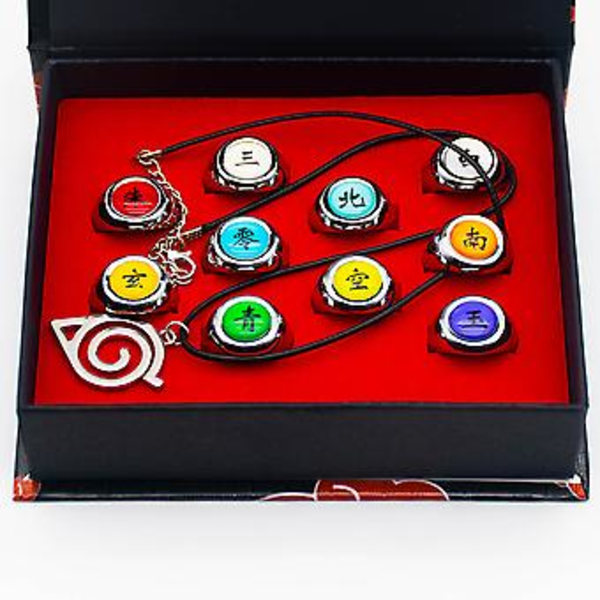 Set med 10 st Anime Naruto Sharingan Ringar Action Figure Cosplay (Flerfärgad)