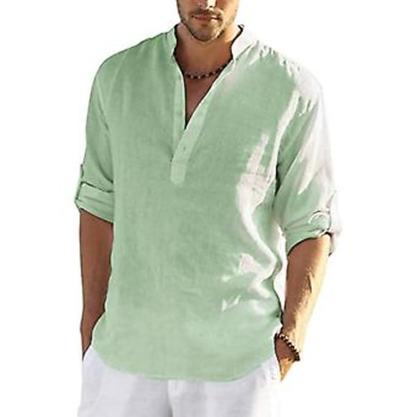 New Men's Casual Blouse Cotton Linen Shirt Loose Tops Long Sleeve Tee Shirt Spring Autumn Casual Handsome Men Shirts S 50-60 KG Green