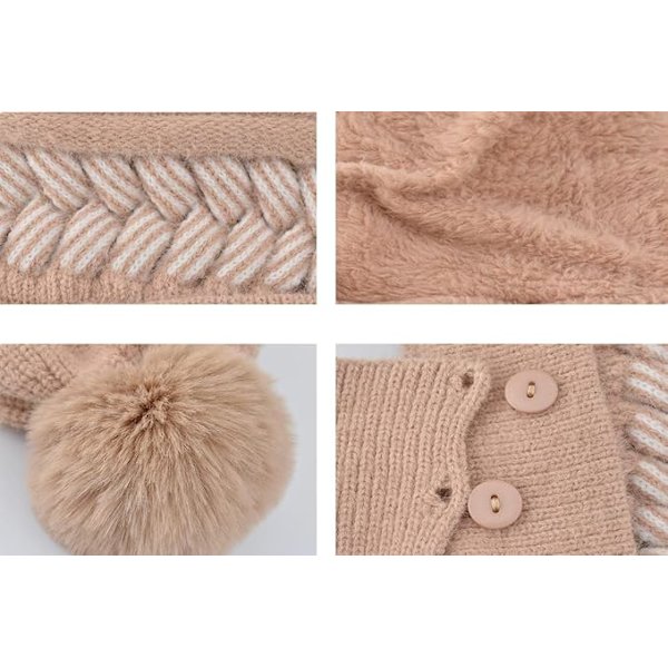 Kvinders Ét-Stykke Slouchy Fleece Hue Hætte Tørklæde Maske Varm Vinter Strikkede Hue Tyk Kranie Ski Hue
