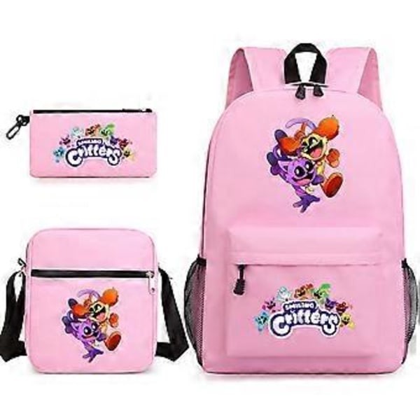 Poppy 3 Smiling Critters Skolesekk Cat Nap Ryggsekk Penal Skulderveske Tredelt Sett _07