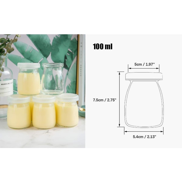 6 st 100 ml yoghurtpudding glasburkar med plastlock Minikopp små glasflaskor Desserter Dekorationer