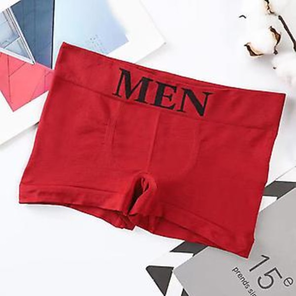 Fianao Herrar Boxers Mid Waist Sömlösa Casual Lättvikts Herrar Kalsonger för Sovning (Röd)