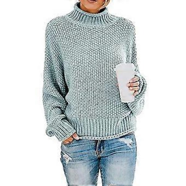 Dame Turtleneck Batwing Ærme Oversized Pullover Sweater S Hvid(M Lyseblå)