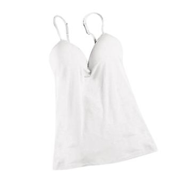 Dame Sexet Justerbar Strop Indbygget BH Tanktoppe Camisole M Hvid (Hvid)
